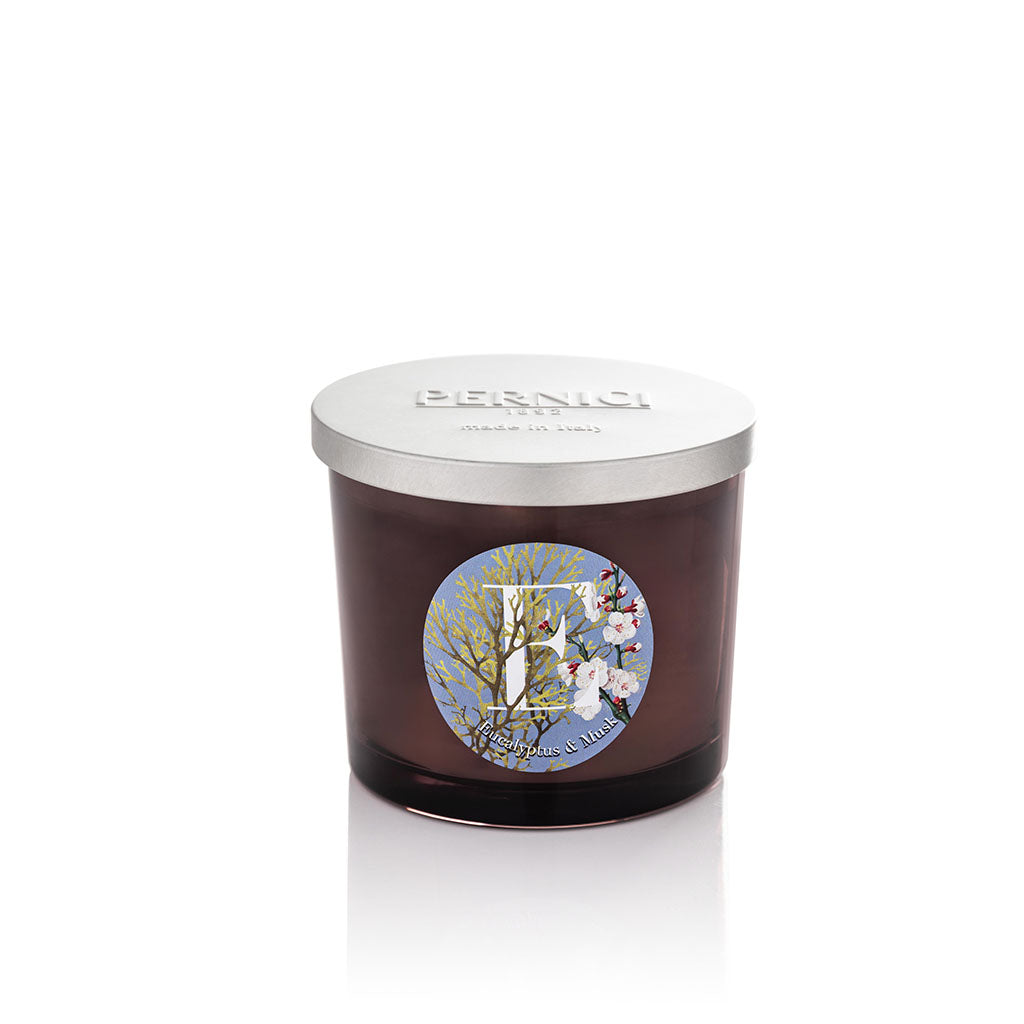 Candela profumata Elementi 200gr profumazione Eucalyptus& Musk di Pernici in still life.